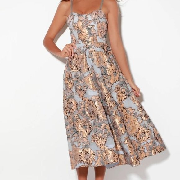 Bariano Australia Dresses & Skirts - NEW - 12 - Layla MIDI Dress - Bariano, Light Blue and Rose Gold Floral Print